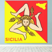 Sicilia Sicilian Flag of Sicily Trinacria Pillow キャンバスプリント (インサイチュ (ウッドフロア))