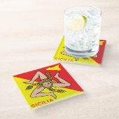 Sicilia Trinacria Sicilian Flag design  ガラスコースター (アングル)