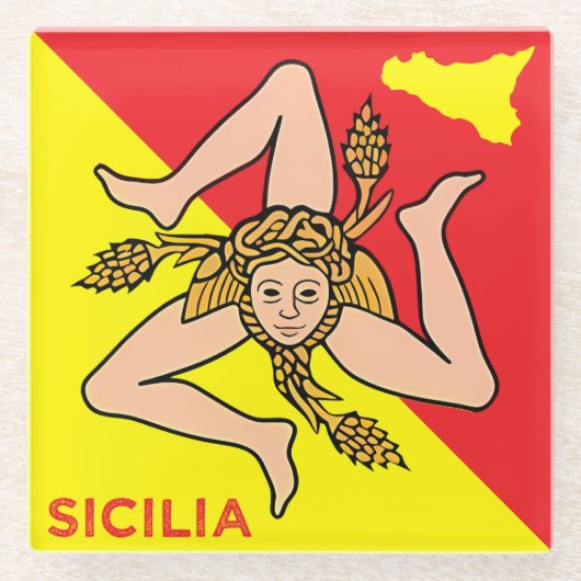 Sicilia Trinacria Sicilian Flag design  ガラスコースター (正面)