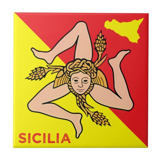 Sicilia Trinacria Sicilian Flag design  タイル (正面)