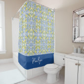 Sicilian Lemon Blue Majolica Tile Shower Curtain シャワーカーテン (インサイチュ)