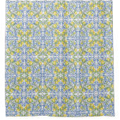 Sicilian Lemon Blue Majolica Tile Shower Curtain シャワーカーテン (正面)