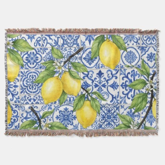 Sicilian Lemon, Mediterranean Home Decor スローブランケット (正面)