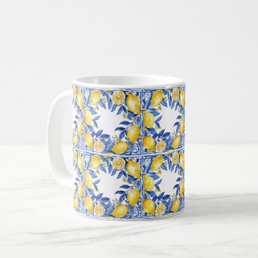 Sicilian Lemon Tiles Pattern Mediterranean Dolce  コーヒーマグカップ (正面左)
