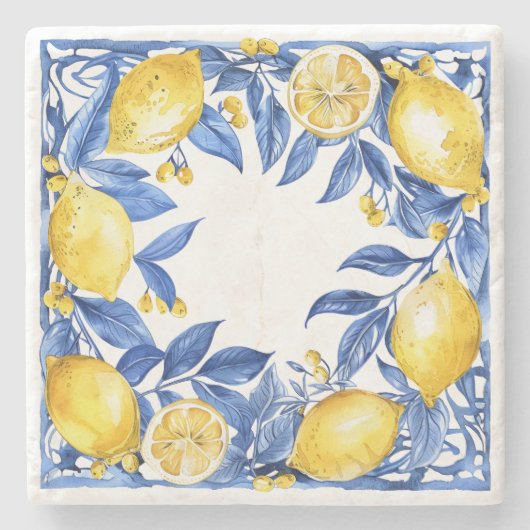 Sicilian Lemon Tiles Pattern Mediterranean Dolce  ストーンコースター (正面)