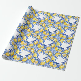Sicilian Lemon Tiles Pattern Mediterranean Dolce  ラッピングペーパー