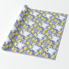 Sicilian Lemon Tiles Pattern Mediterranean Dolce  ラッピングペーパー