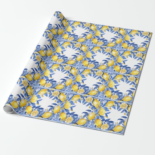 Sicilian Lemon Tiles Pattern Mediterranean Dolce  ラッピングペーパー (アンロールド)