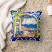 Sicilian Mediterranean majolica citrus blue tiles クッション (ブランケット)