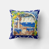 Sicilian Mediterranean majolica citrus blue tiles クッション (裏面)