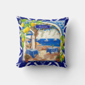 Sicilian Mediterranean majolica citrus blue tiles クッション (正面)