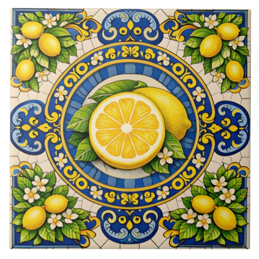 Sicilian pattern lemons ceramic tile タイル (正面)