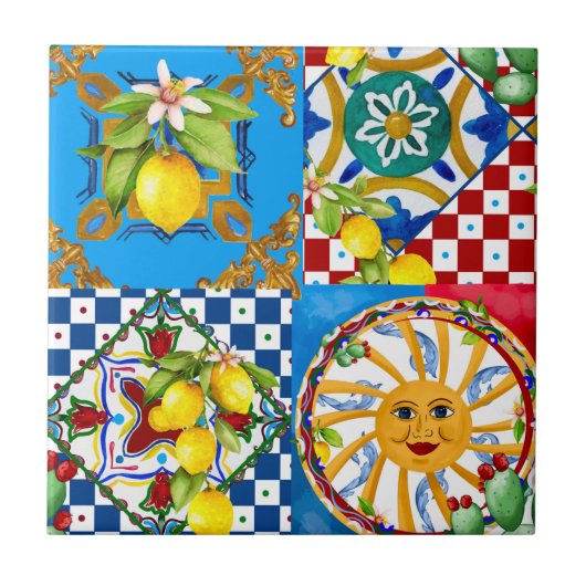 Sicilian tiles,majolica,lemons タイル (正面)