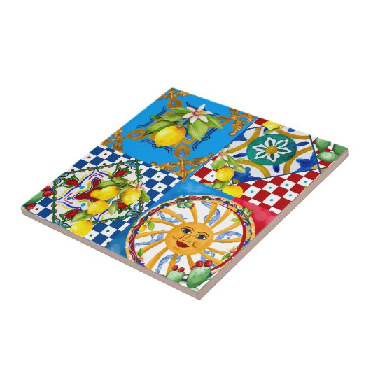 Sicilian tiles,majolica,lemons タイル (側面)