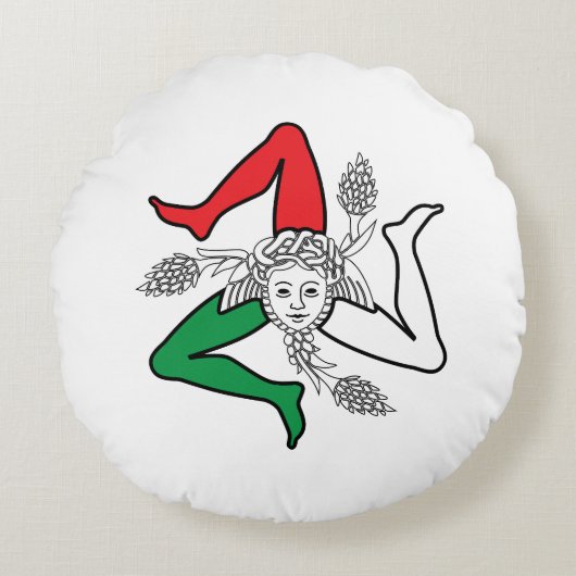 Sicilian Trinacria Medusa Design ラウンドクッション (正面)