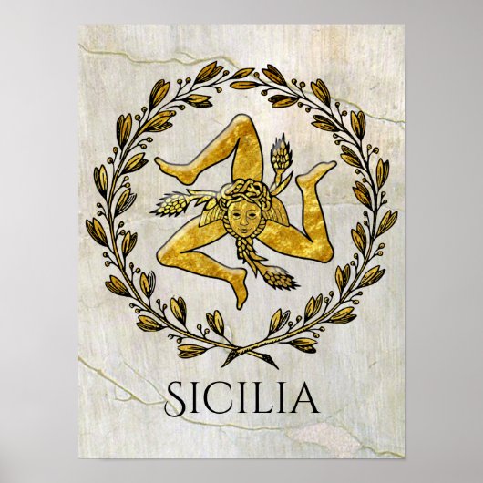 Sicilian Trinacria Olive Wreath Your Text ポスター (正面)