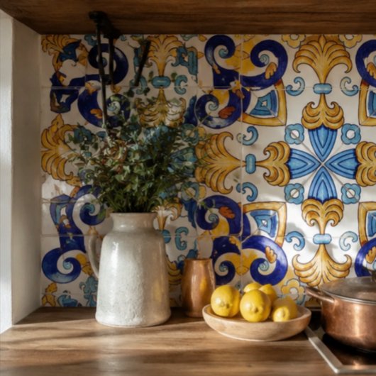 Sicilian Vibrant Majolica Scrollwork Mediterranean タイル