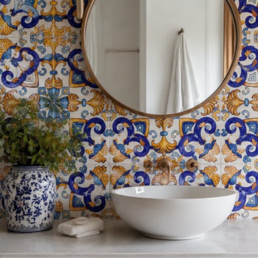 Sicilian Vibrant Majolica Scrollwork Mediterranean タイル
