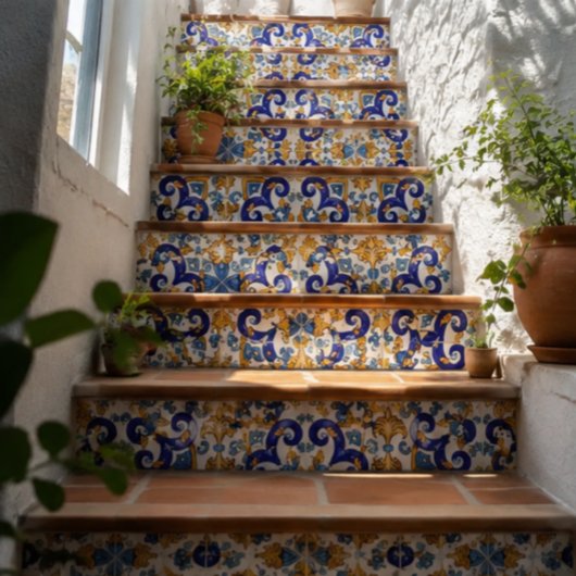 Sicilian Vibrant Majolica Scrollwork Mediterranean タイル