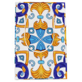 Sicilian Vibrant Majolica Scrollwork Mediterranean ミディアムペーパーバッグ (正面)