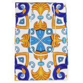 Sicilian Vibrant Majolica Scrollwork Mediterranean ミディアムペーパーバッグ (裏面)