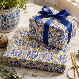 Sicilian Vibrant Majolica Scrollwork Mediterranean ラッピングペーパー