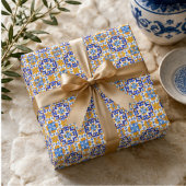 Sicilian Vibrant Majolica Scrollwork Mediterranean ラッピングペーパー
