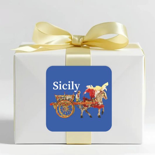 Sicily Cart and Horse Carretto Siciliano Blue スクエアシール