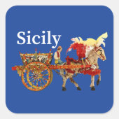 Sicily Cart and Horse Carretto Siciliano Blue スクエアシール (正面)