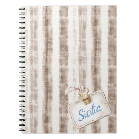 Sicily Cream Rustic Brown Stripes ノートブック (正面)