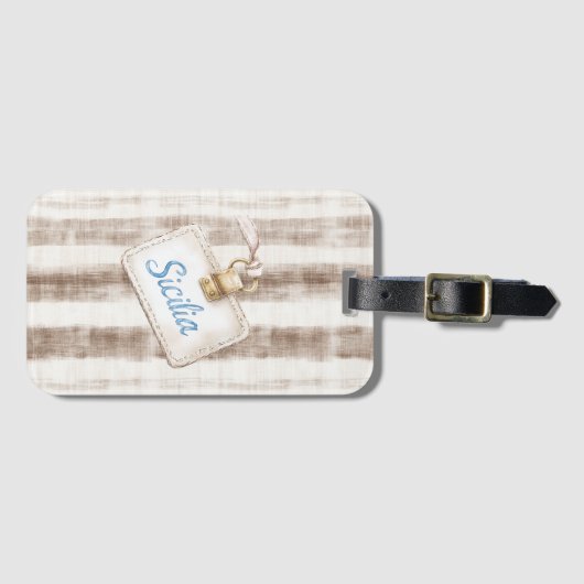 Sicily Cream Rustic Brown Stripes ラゲッジタグ (正面横)
