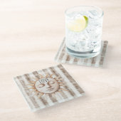 Sicily Cream Rustic Cream Sun Stripes ガラスコースター (アングル)