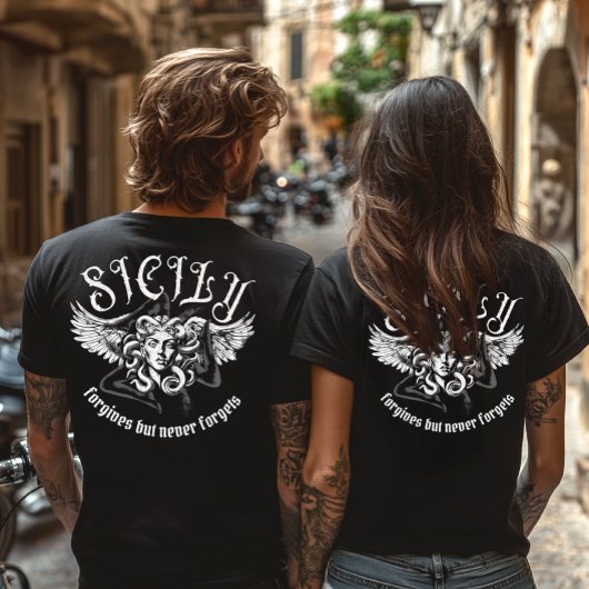 Sicily Forgives but Never Forgets Gothic Trinacria Tシャツ
