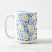 Sicily Italian Rustic Blue Leaves Lemons  コーヒーマグカップ (左)