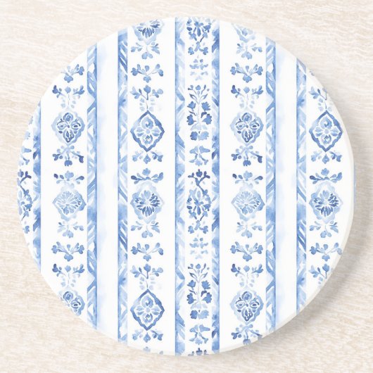 Sicily Italian Rustic Blue Stripes コースター (正面)