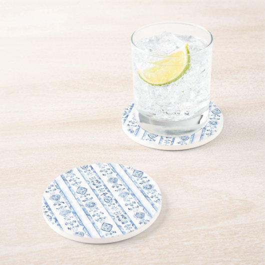 Sicily Italian Rustic Blue Stripes コースター (側面)