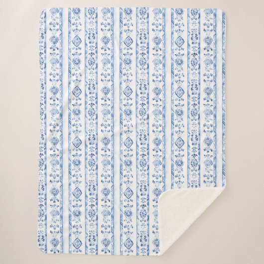 Sicily Italian Rustic Blue Stripes シェルパブランケット (正面)