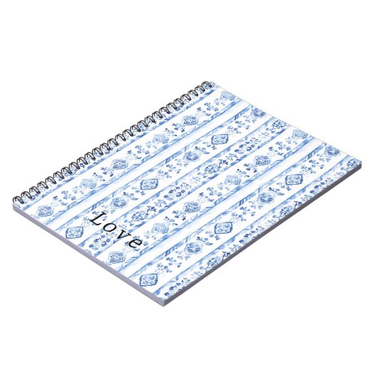 Sicily Italian Rustic Blue Stripes ノートブック (左側)