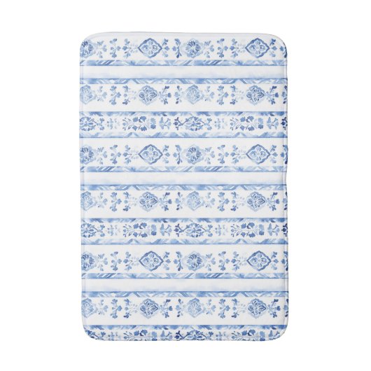 Sicily Italian Rustic Blue Stripes バスマット (正面縦)