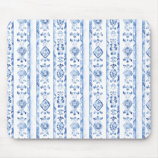 Sicily Italian Rustic Blue Stripes マウスパッド (正面)