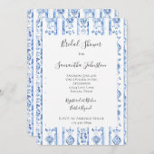 Sicily Italian Rustic Blue Stripes Bridal Shower 招待状 (正面/裏面)