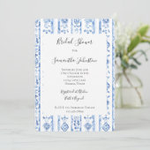 Sicily Italian Rustic Blue Stripes Bridal Shower 招待状 (スタンド正面)