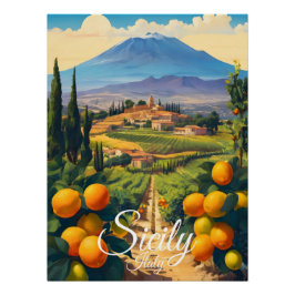 Sicily Italy Orange Grove Countryside Travel ポスター