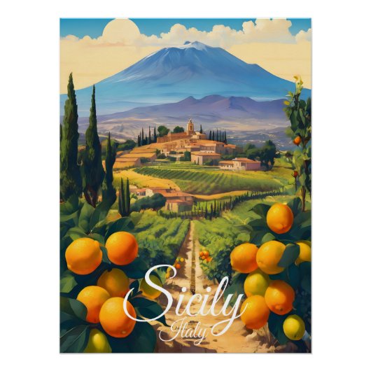 Sicily Italy Orange Grove Countryside Travel ポスター (正面)