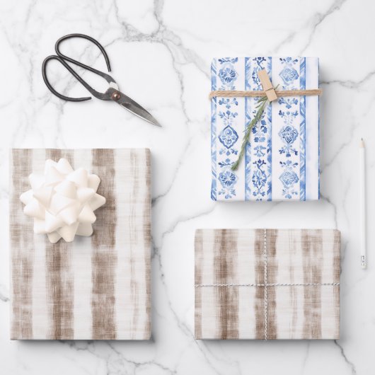 Sicily Rustic Brown Stripes Bridal Shower ラッピングペーパーシート (正面)