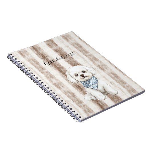 Sicily Rustic Brown Stripes Dog ノートブック (右側)