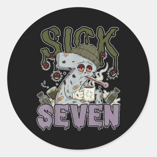 Sick Seven Meme Tee 67 Six Seven Funny Wordplay  ラウンドシール (正面)