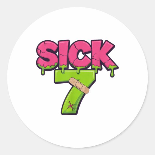 Sick Seven Meme Tee Six Seven Fun Wordplay Drip _2 ラウンドシール (正面)