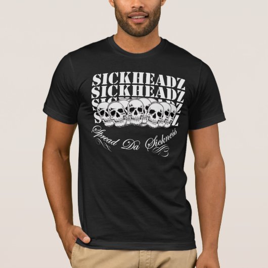 Sickheadzの暗い服装のスカルT Tシャツ (正面)
