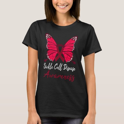 Sickle Cell Disease Awareness Butterfly Burgundy S Tシャツ (正面)